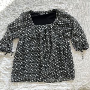 Martha Stewart Polka Dot and Gingham Black and White Top w/ 3/4 Sleeves - M EUC